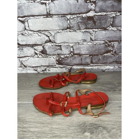 Salvatore Ferragamo Red Leather Snakeskin Strapy Heel Sandals Women 5M US/35EU - Picture 1 of 16